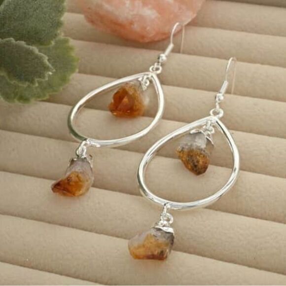 Brazilian Natural Citrine Drop Earrings in Silvertone 42.50ctw - Picture 1 of 15